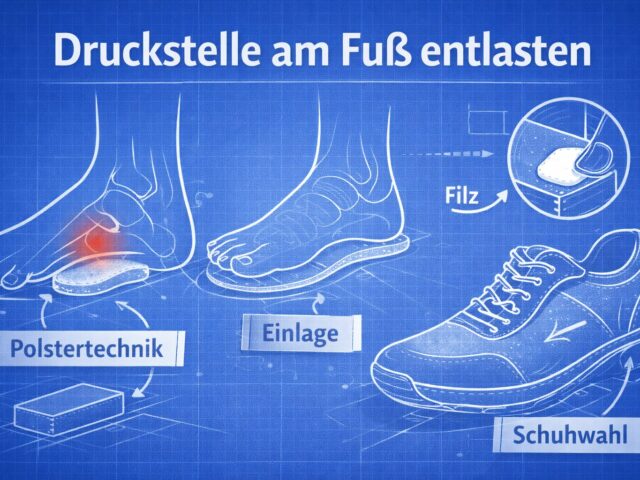 Druckstelle am Fuß entlasten: Polster, Einlagen, Filz & Schuhe – was hilft wirklich?