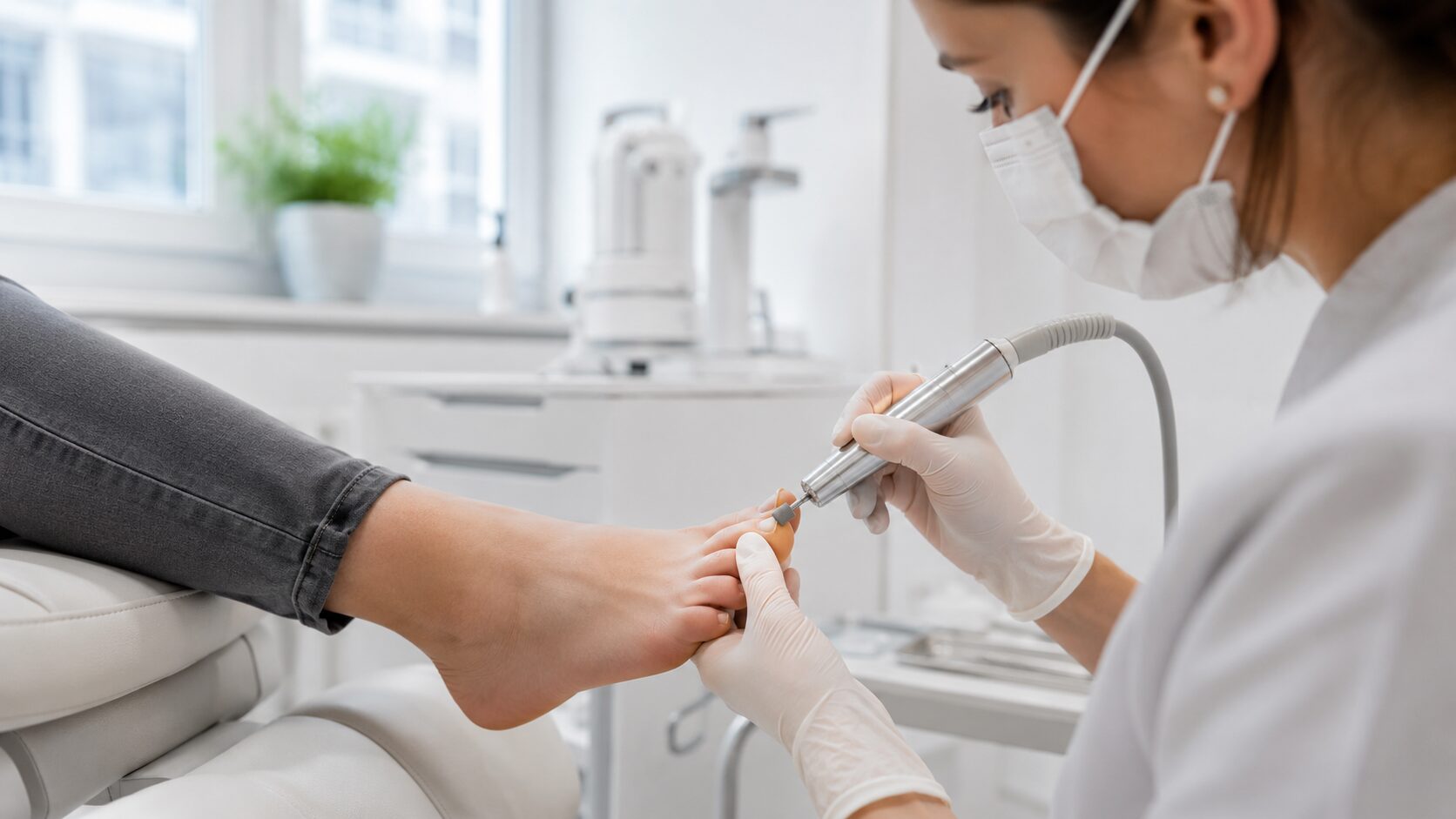Berlin Pankow Podologe bei der Behandlung einer Patientin in moderner Praxis