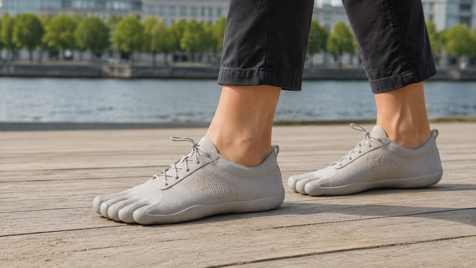 Sportliche Belastung in Barfußschuhen mit Dehnung der Beine