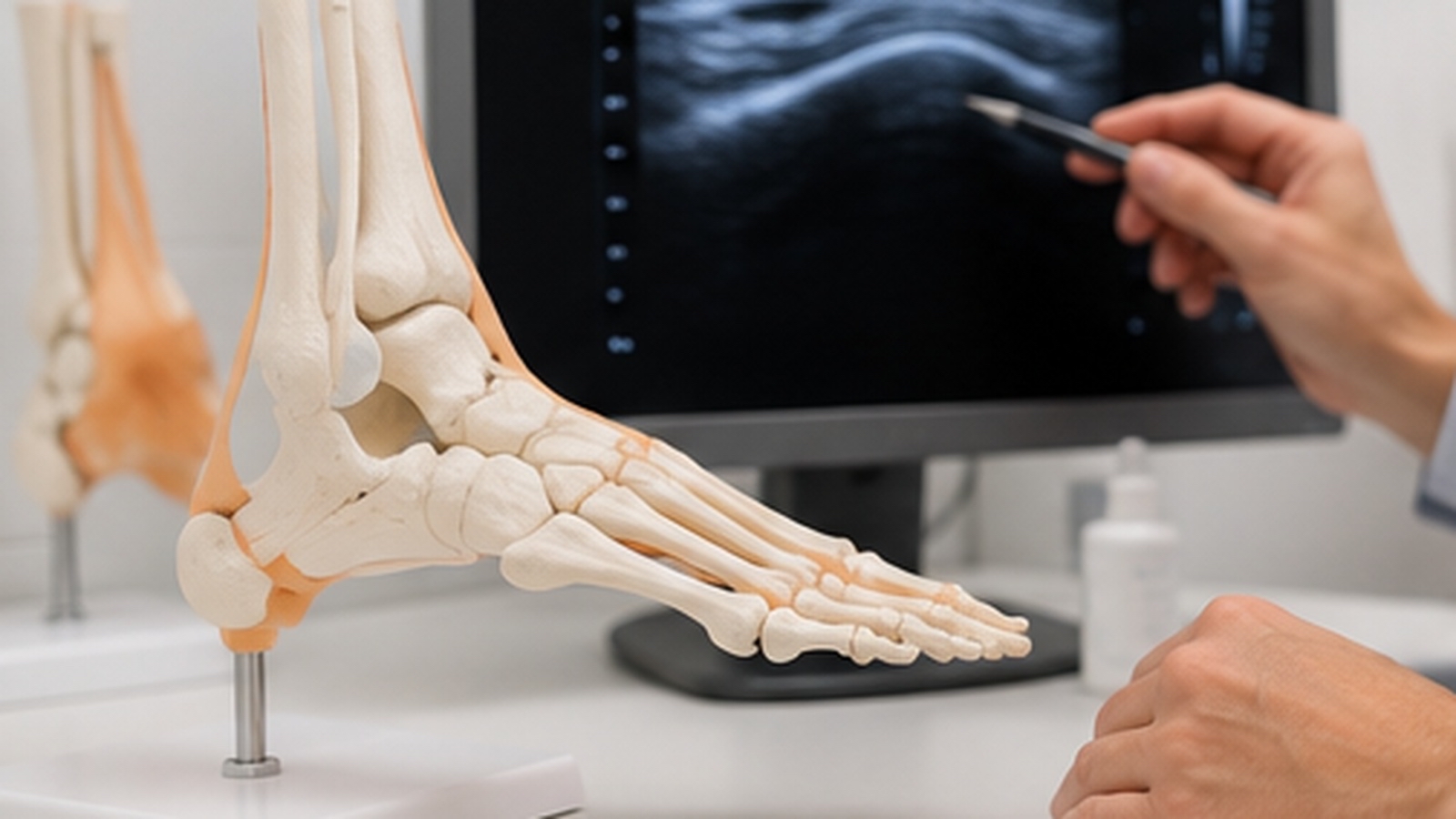 Überbein am Fuß als sichtbare Ganglion-Beule auf dem Fußrücken