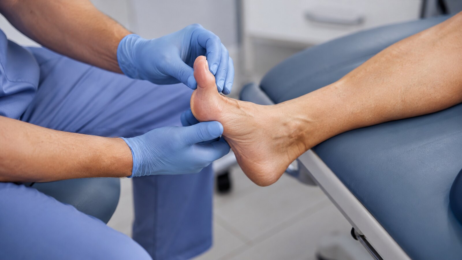 Sorgfältige Untersuchung eines schmerzenden Fußgelenks bei Arthrose