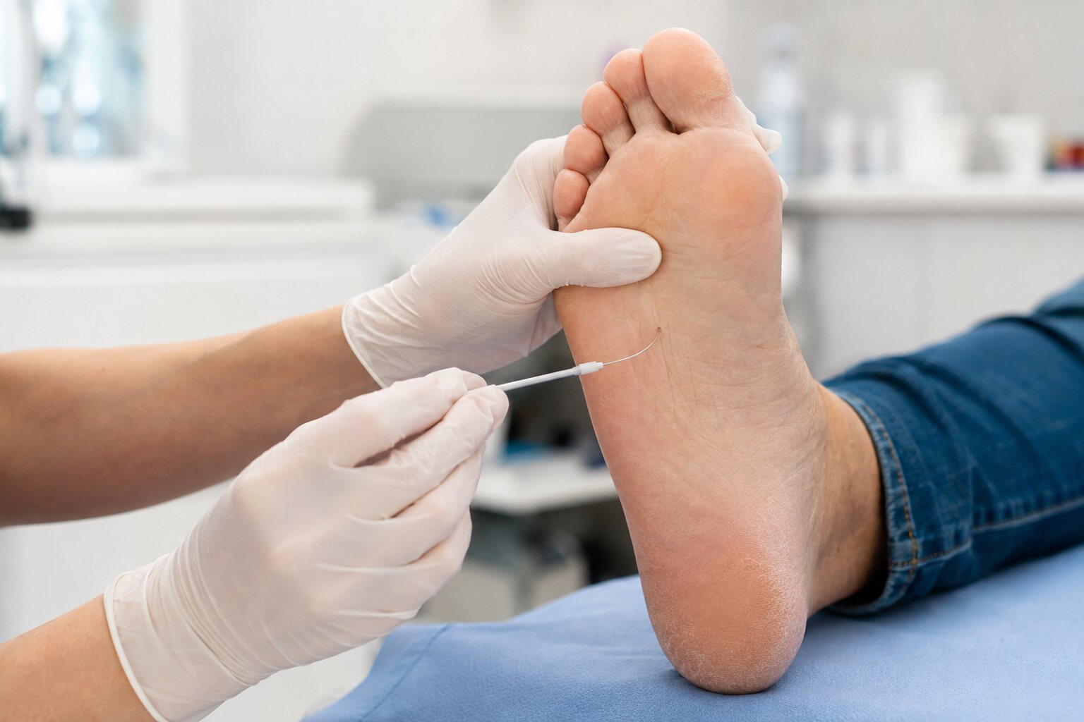 Monofilament-Test zur Prüfung der Fußsensibilität bei Diabetes