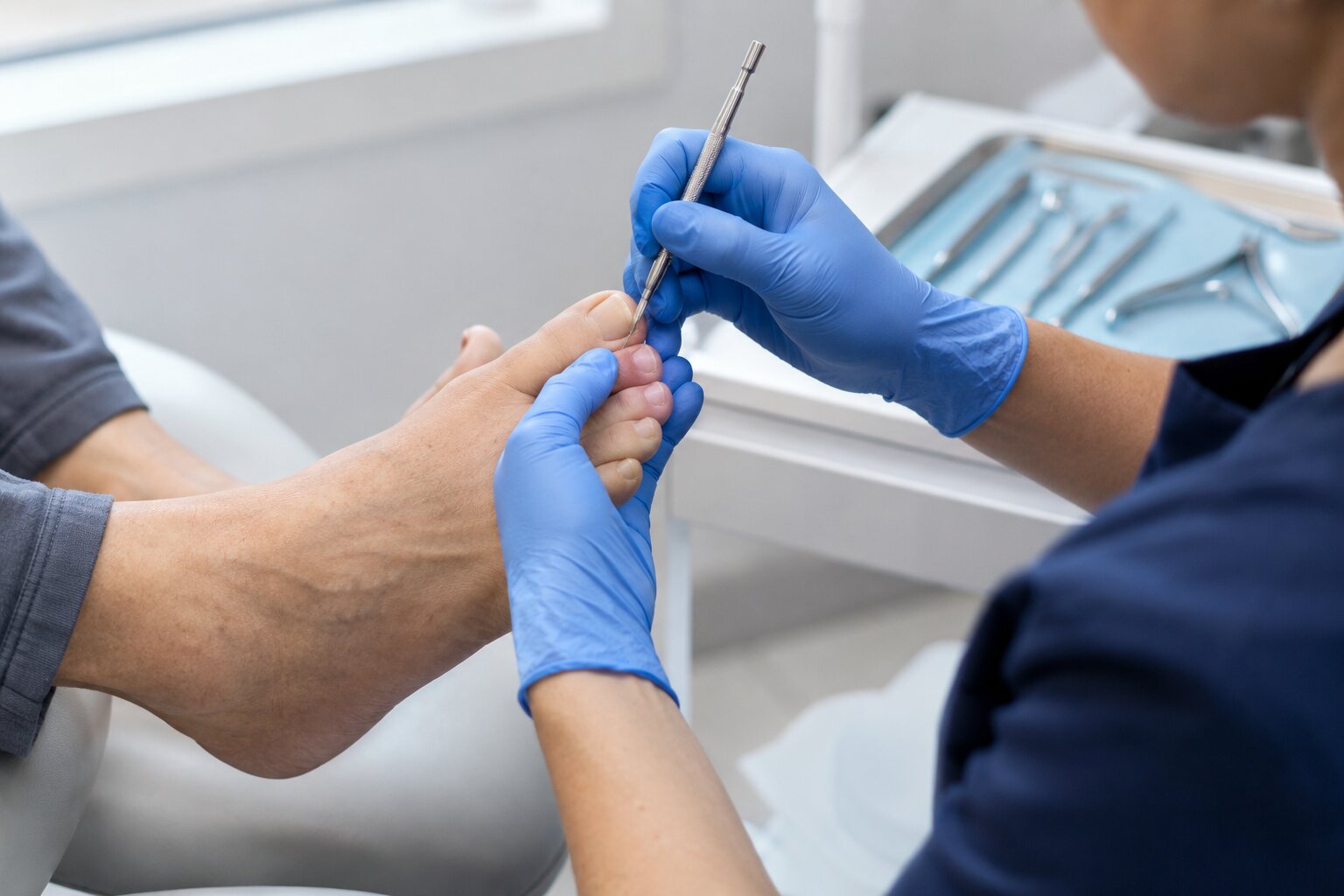 Schonende podologische Nagelbehandlung bei einem diabetischen Risikofuß