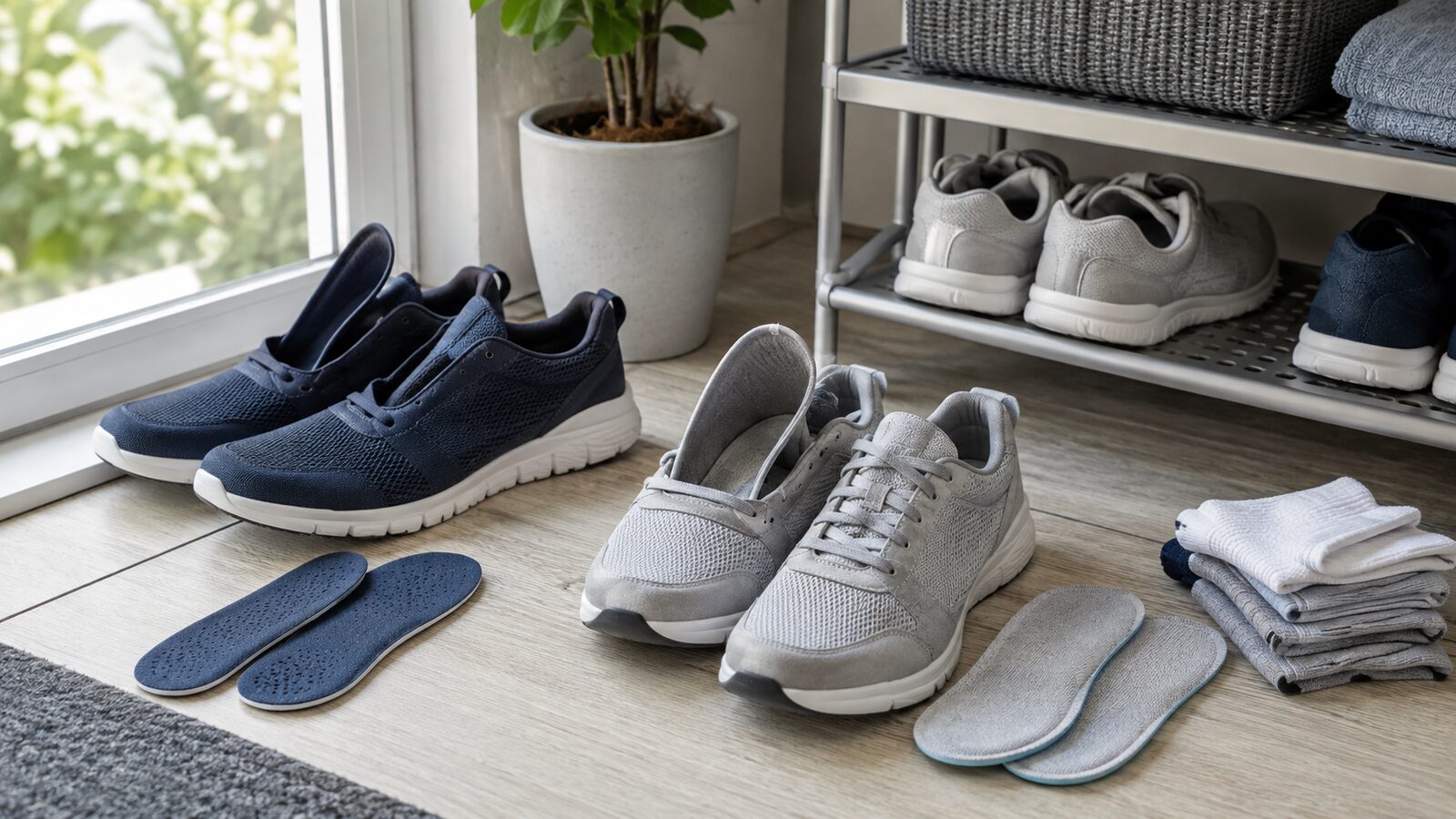 Schuhe und Einlagen werden zur Geruchsvorbeugung getrocknet