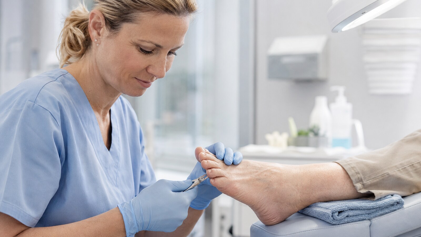 Schonende podologische Nagelpflege bei einer älteren Person