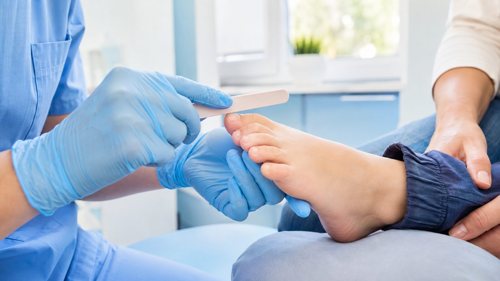 Sanfte Nagelpflege an gesunden Kinderfüßen