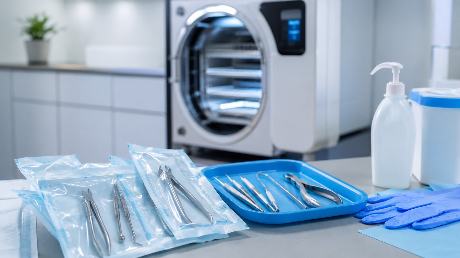 Hygienisch aufbereitete Instrumente in einer podologischen Praxis