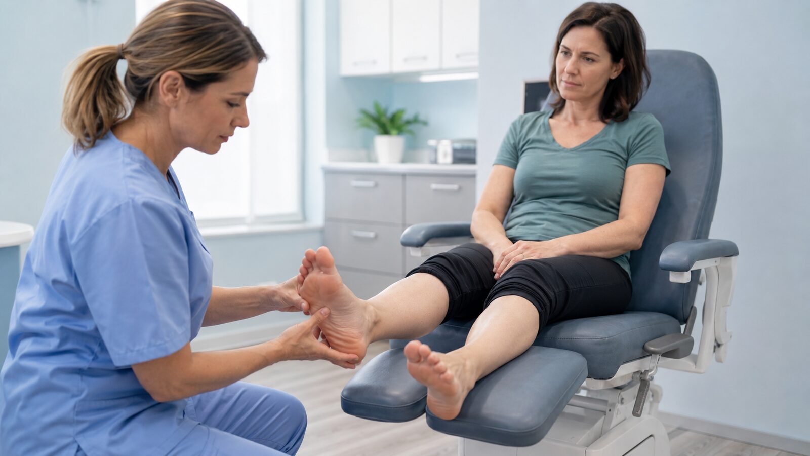 Podologische Fußuntersuchung bei einer Patientin mit Multipler Sklerose