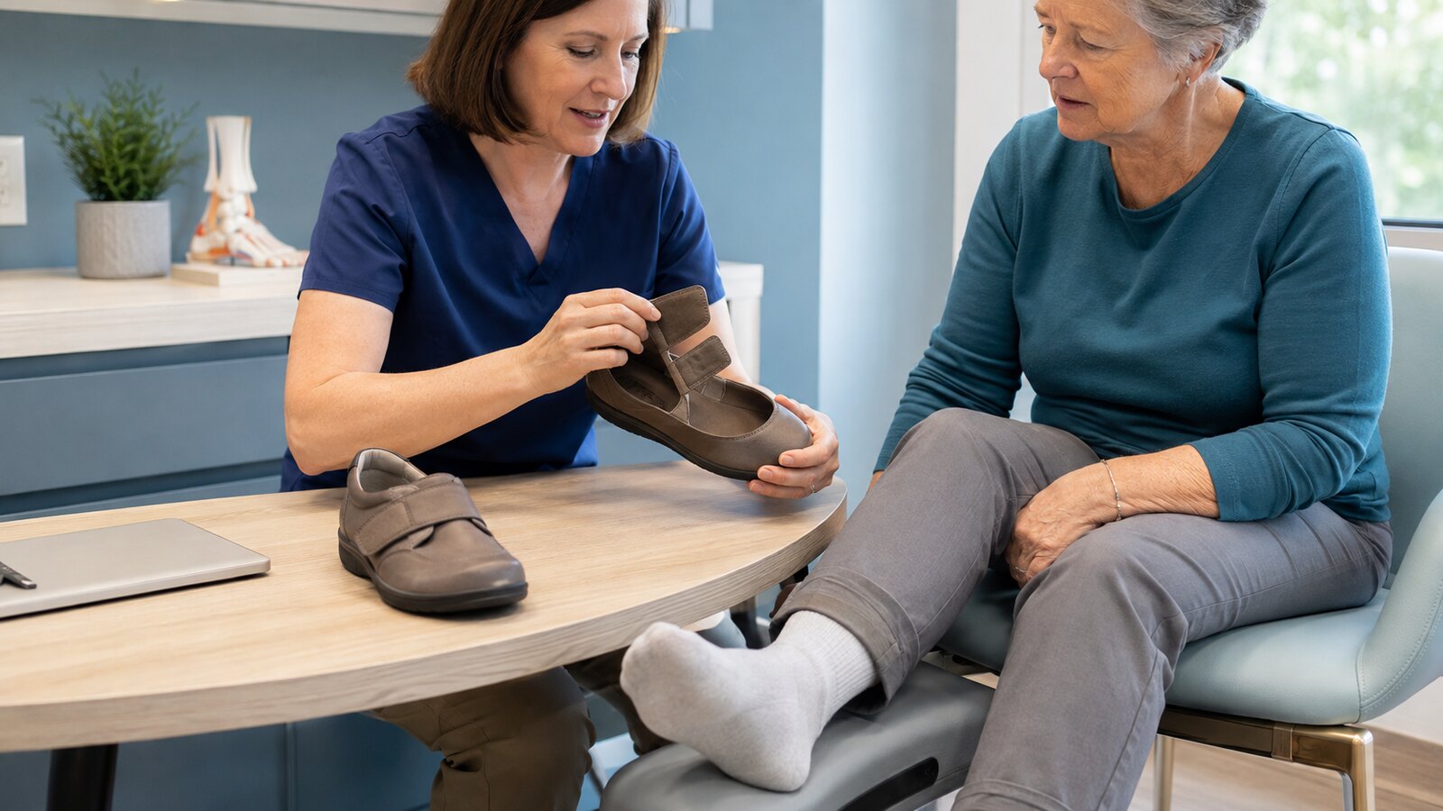 Anpassbarer druckarmer Schuh bei Fußödemen durch Nierenerkrankung