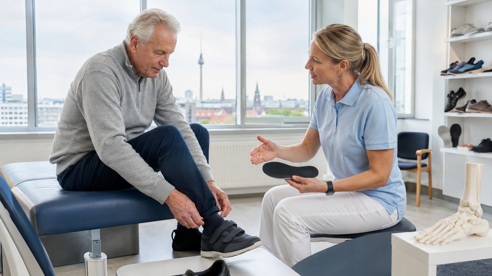 Beratung zu sicheren Schuhen bei Parkinson