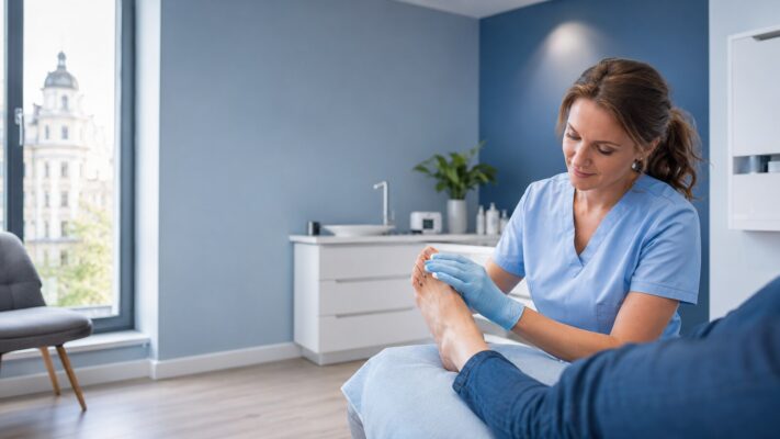 Patientin aus Berlin-Kreuzberg bei podologischer Behandlung in Charlottenburg